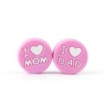 Силиконовая бусинка, бусина для прорезывателя зубов &ndash; I love mom / dad Розовый пастельный